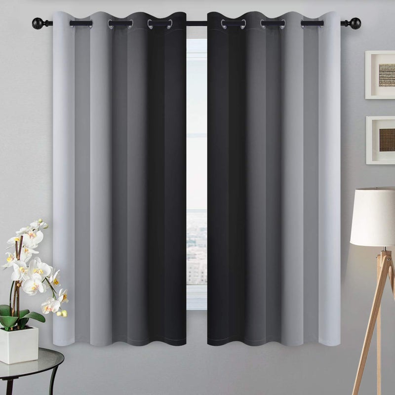 SimpleHome Ombre Room Darkening Curtains for Bedroom, Light Blocking Gradient Black to Grey White Thermal Insulated Grommet Blackout Window Curtains/Drapes for Kids, 2 Panels, 52x63 inches Length - Image 2